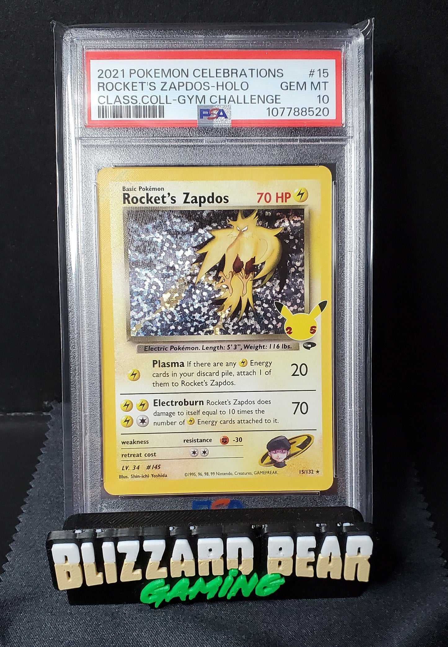 Pokemon TCG 2021 Rocket's Zapdos #15 - Celebrations Classic Collection - Holo Rare - PSA 10 GEM MINT