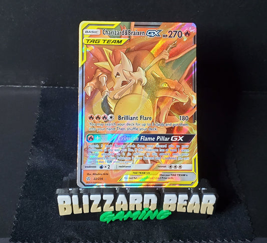 Pokemon Charizard & Braixen-GX Ultra Rare - Cosmic Eclipse #22 NM